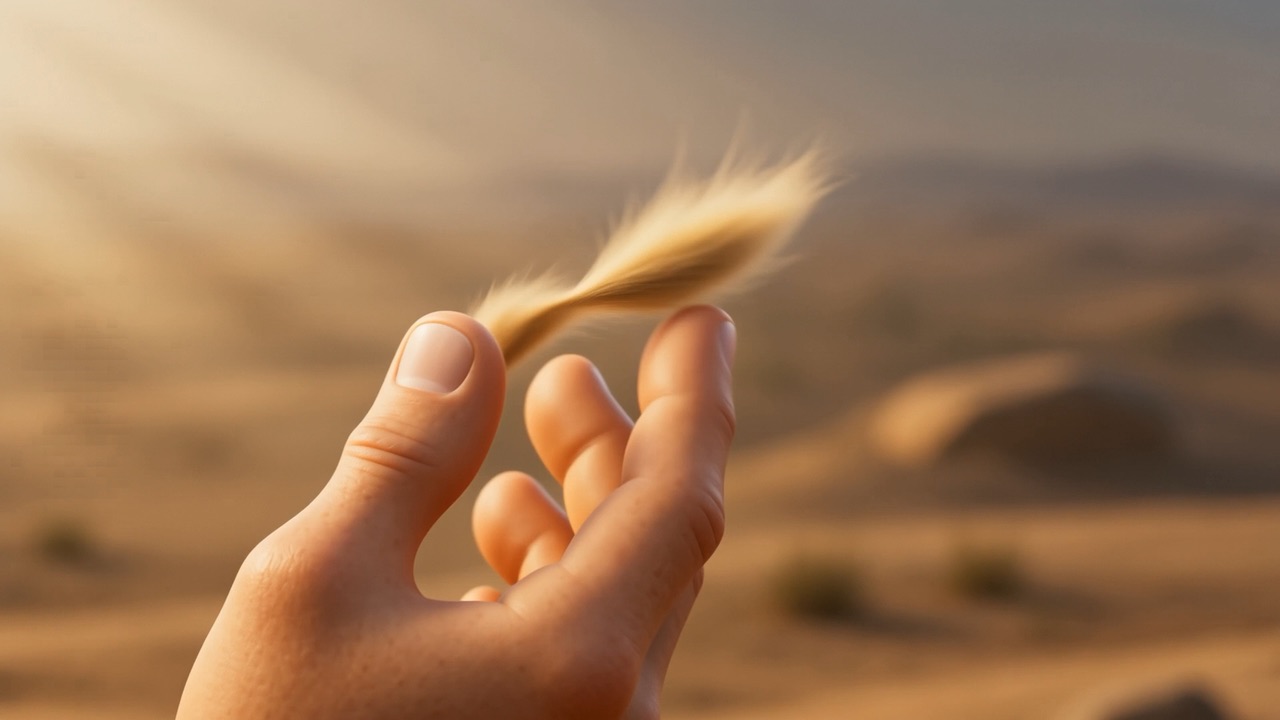 From his palm, a tuft of lion fur blows away on the wind