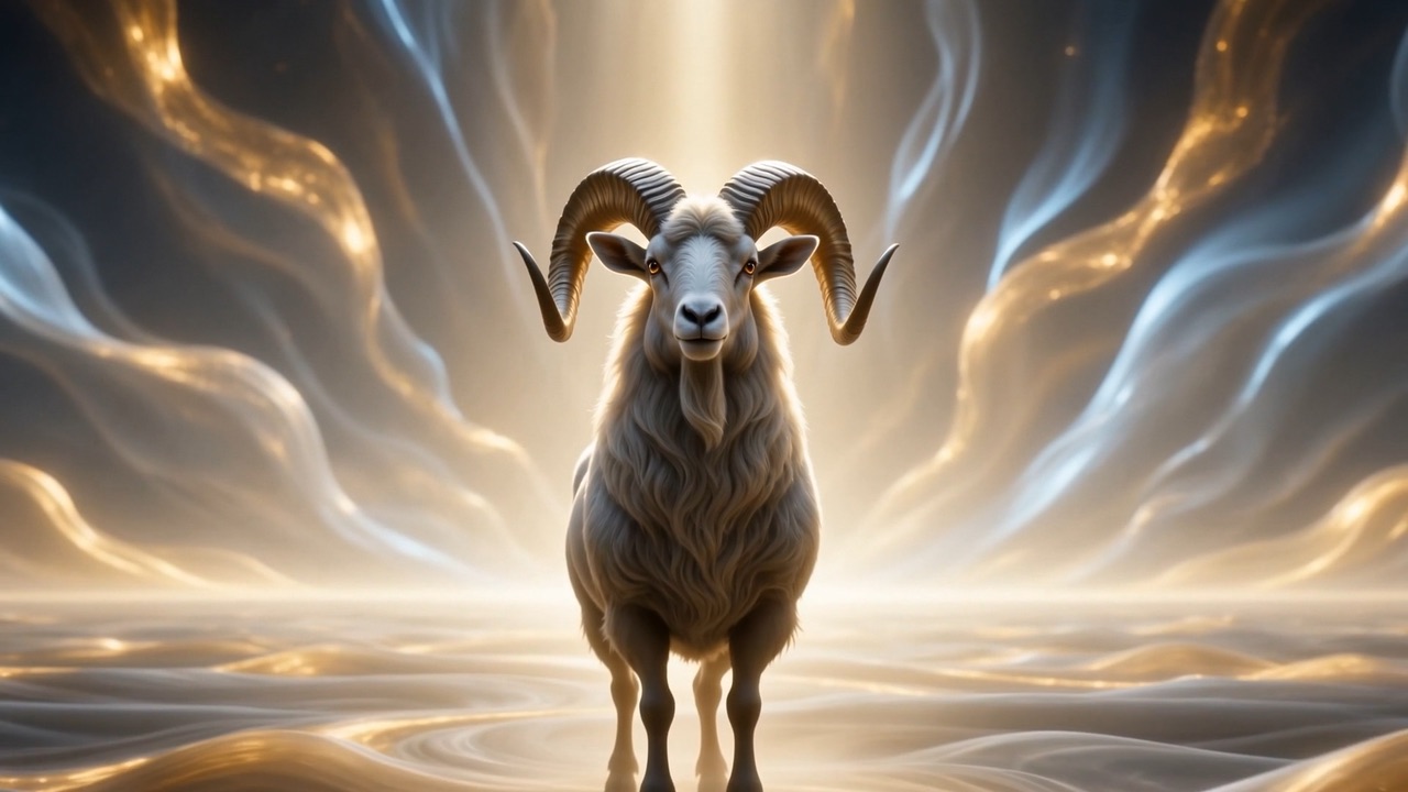 There is a ram standing in the light
