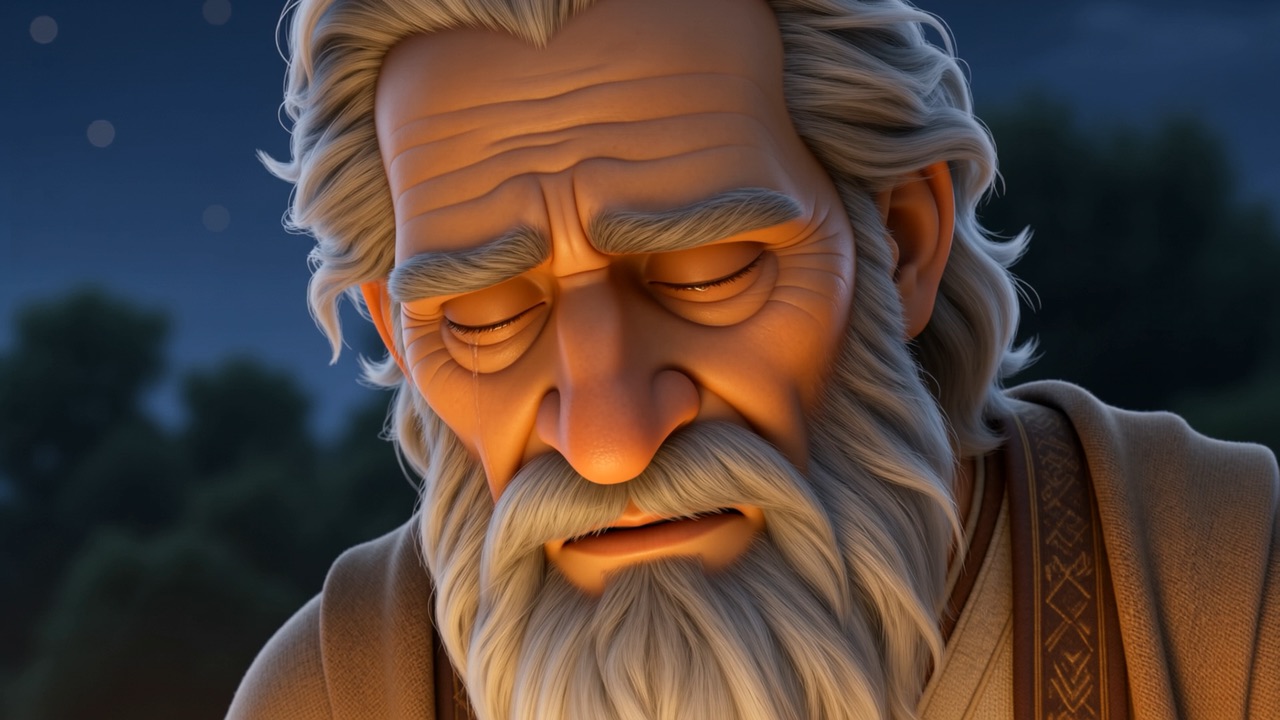 The old man watches it with his face wet