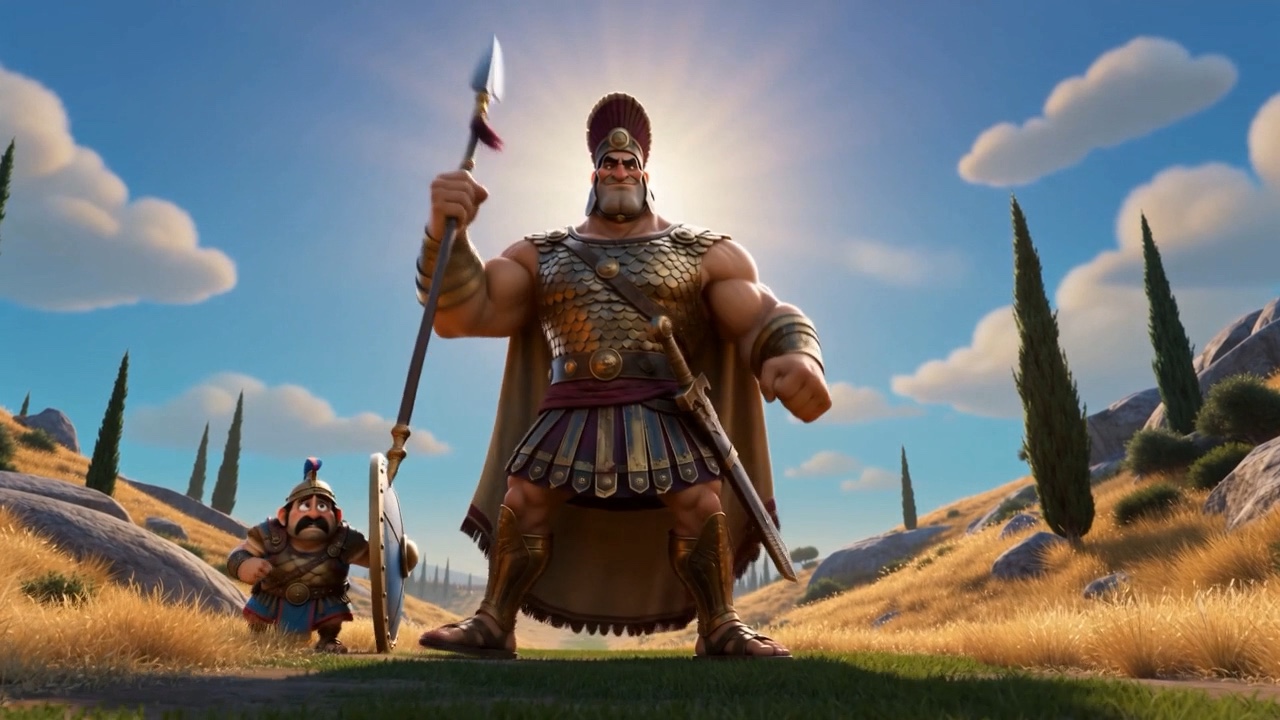 Goliath raises his fist against the sun