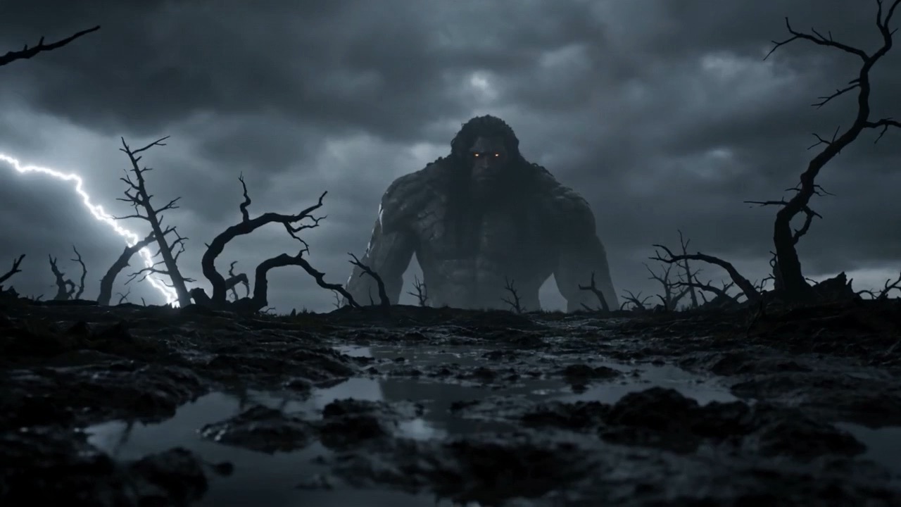 Lightning outlines a giant among dead trees