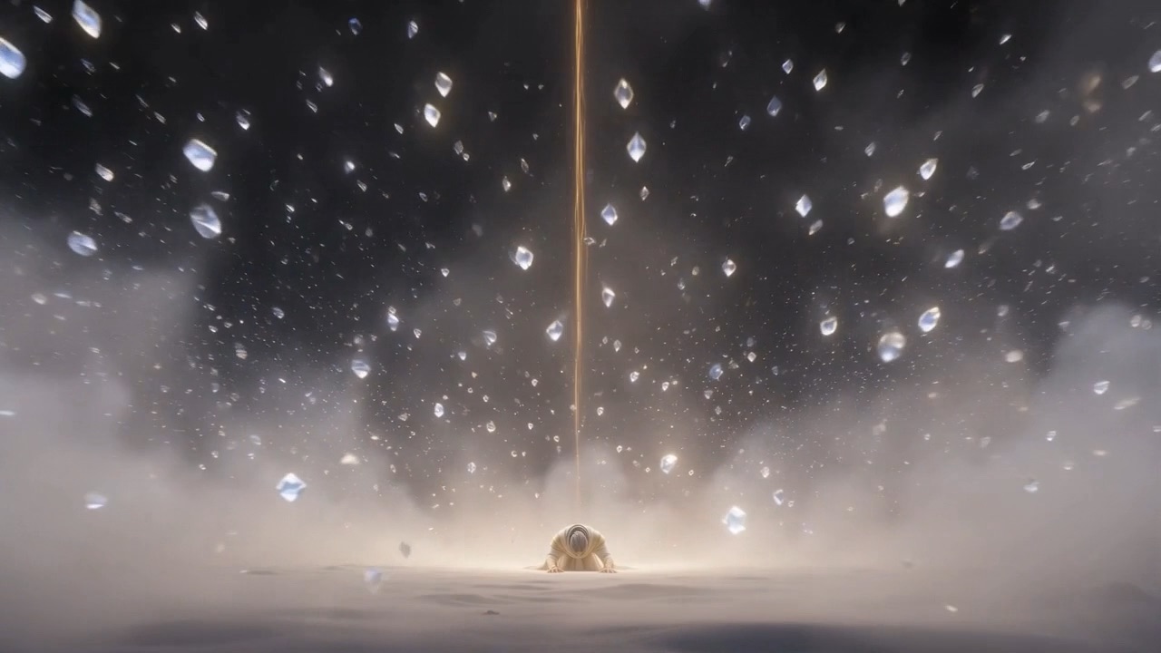 Semjaza lands amid the falling glass of heaven
