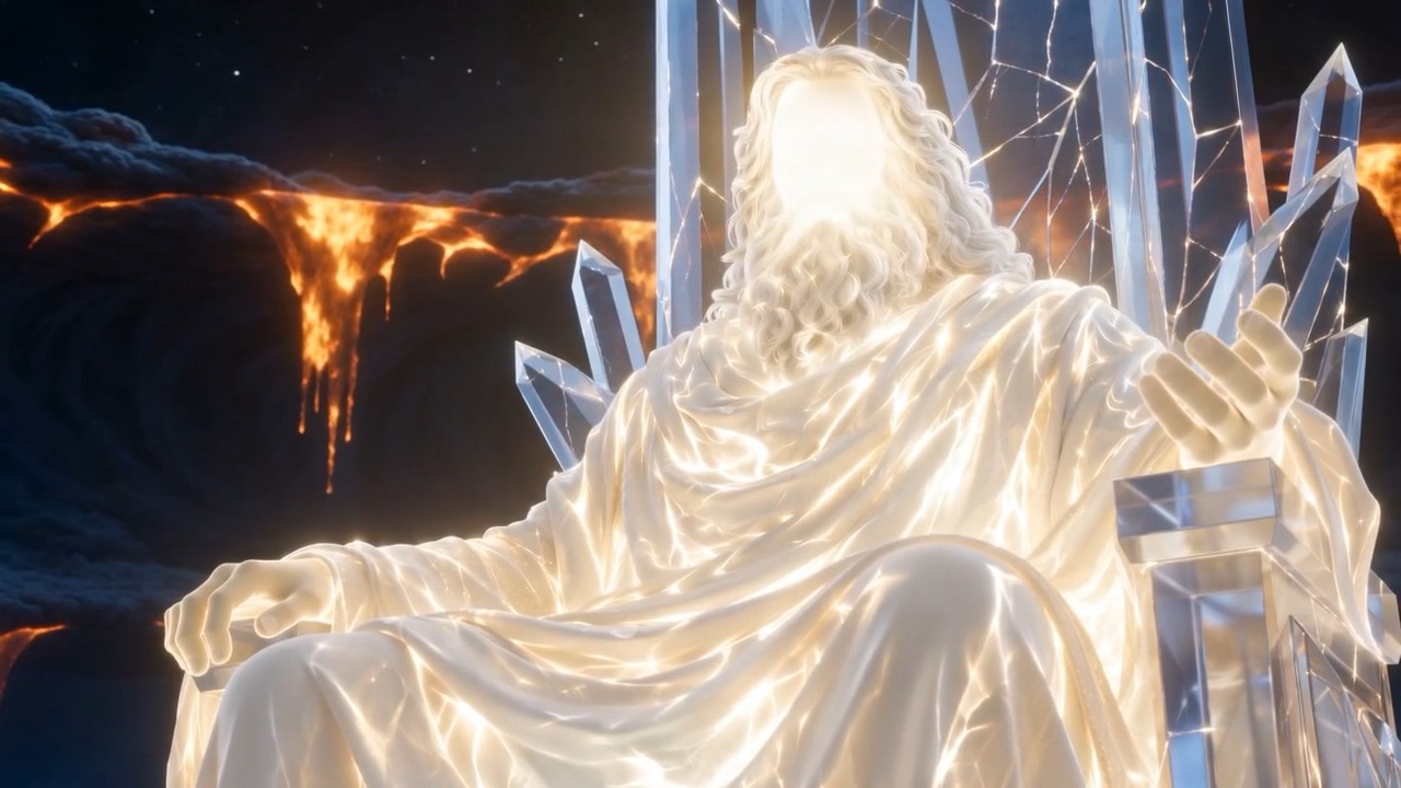 Fire hangs at the edges of the dark around the throne