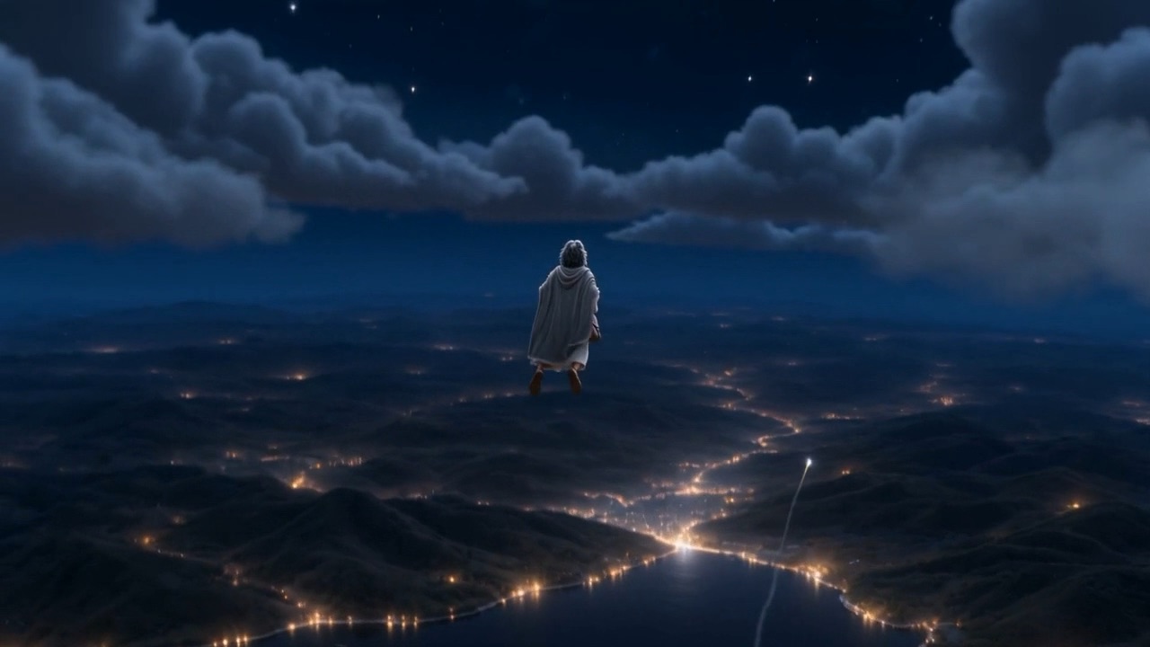 The night opens above him
