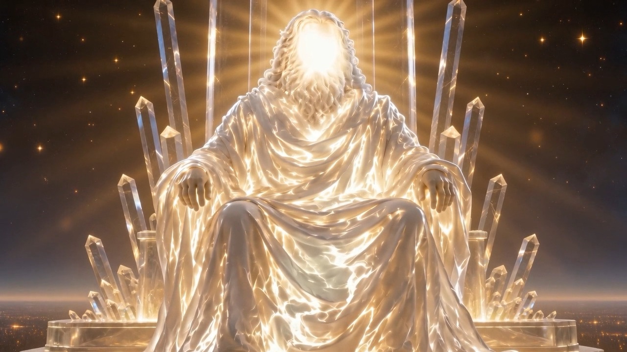 A crystal throne, and a face made only of light