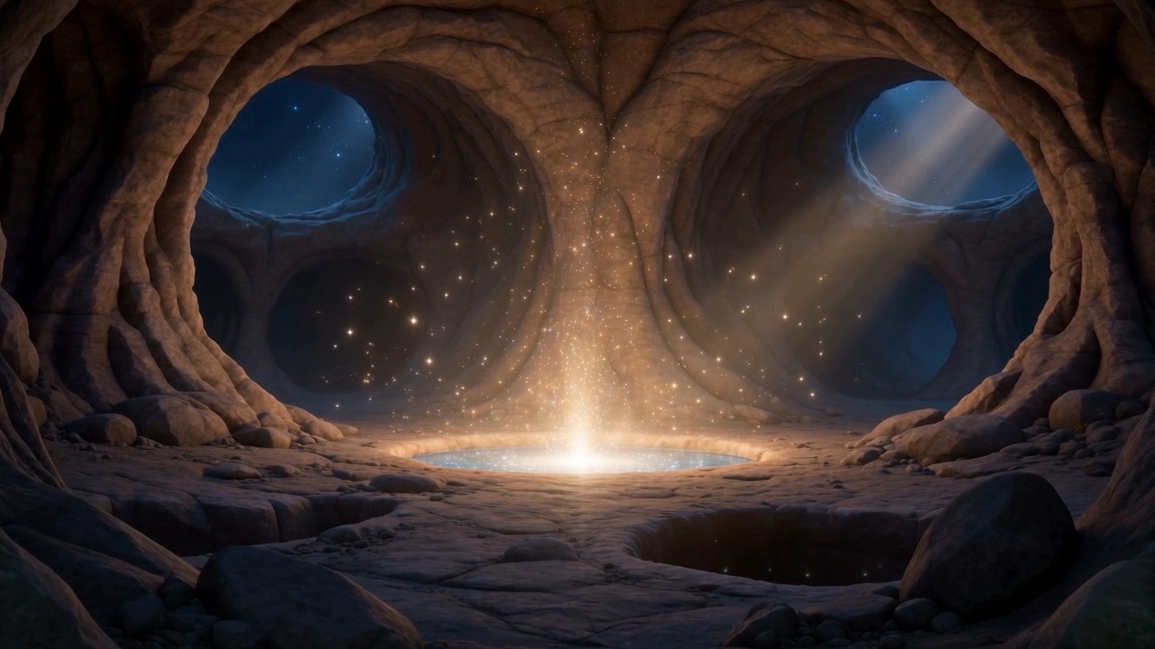 Four hollow places in the side of a great mountain