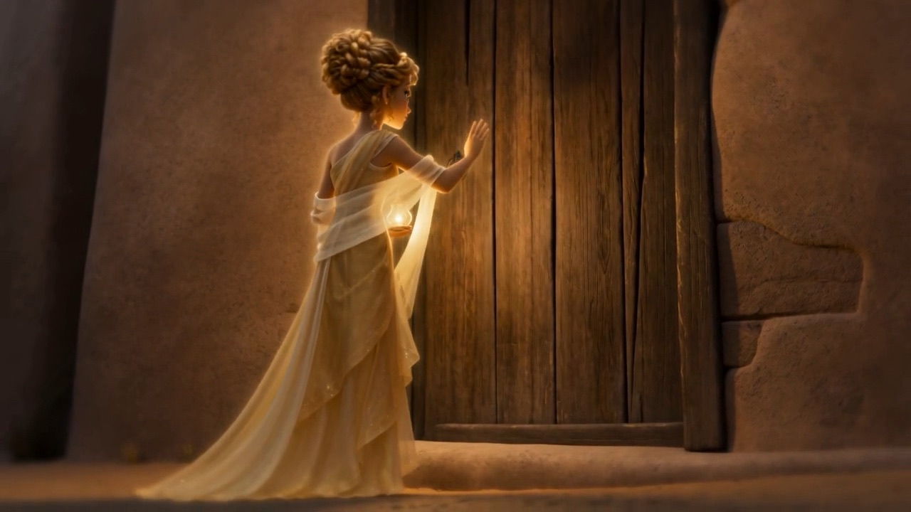She goes down and knocks at a door
