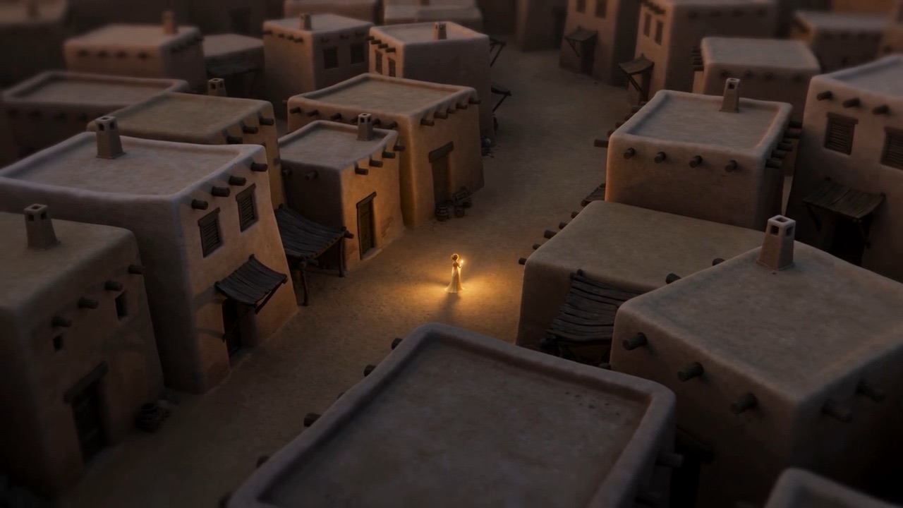 One small light, moving through a sleeping village