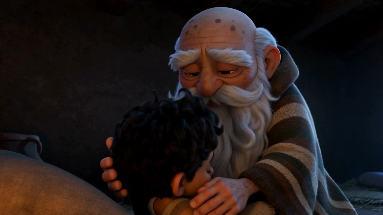 An old man comforts a boy