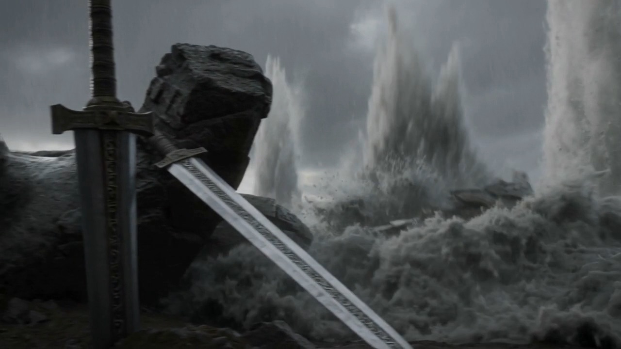 A sword left in a rock, going under