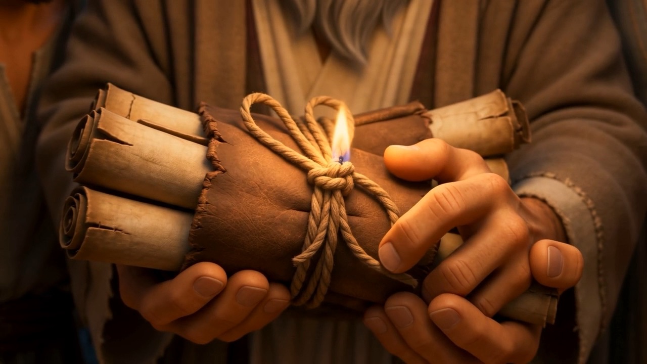 And a bundle of scrolls, tied with cord