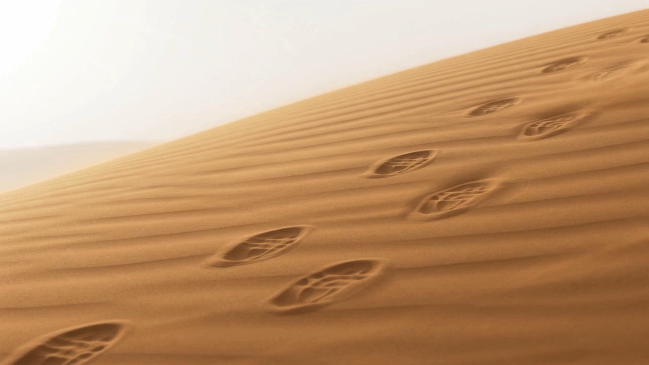 Smaller and smaller against the sand