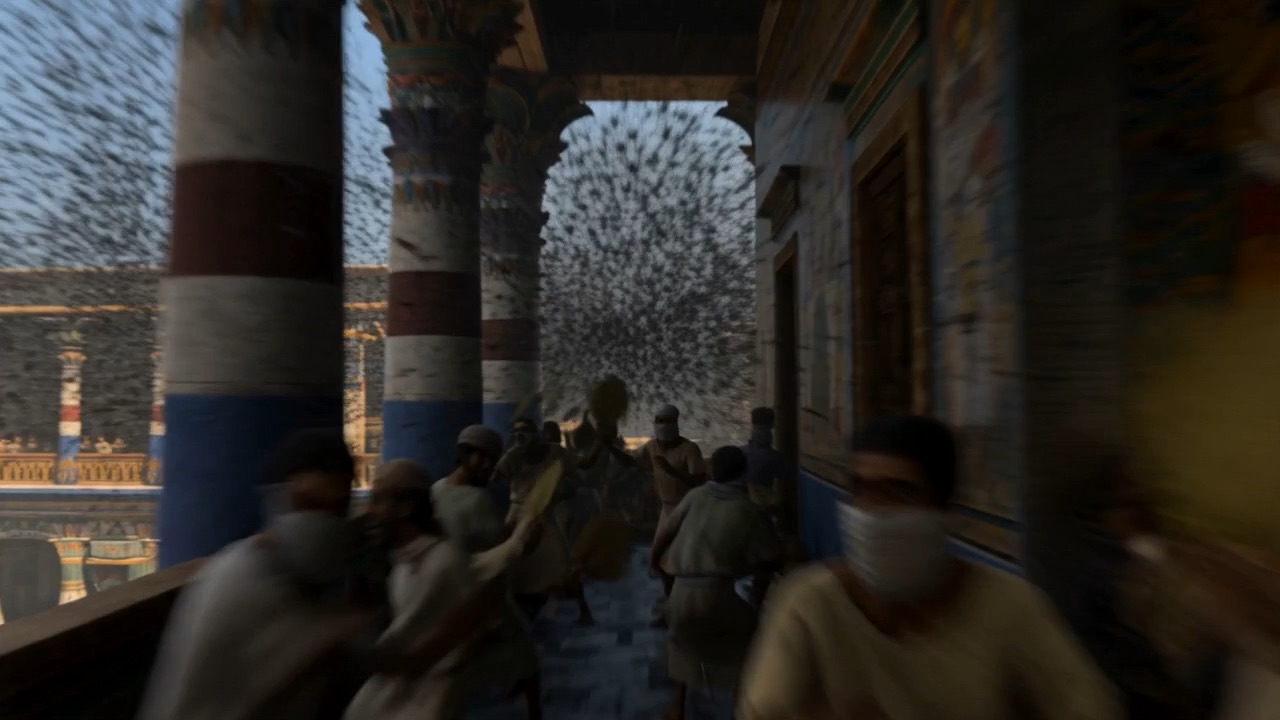 Servants run masked through the swarm