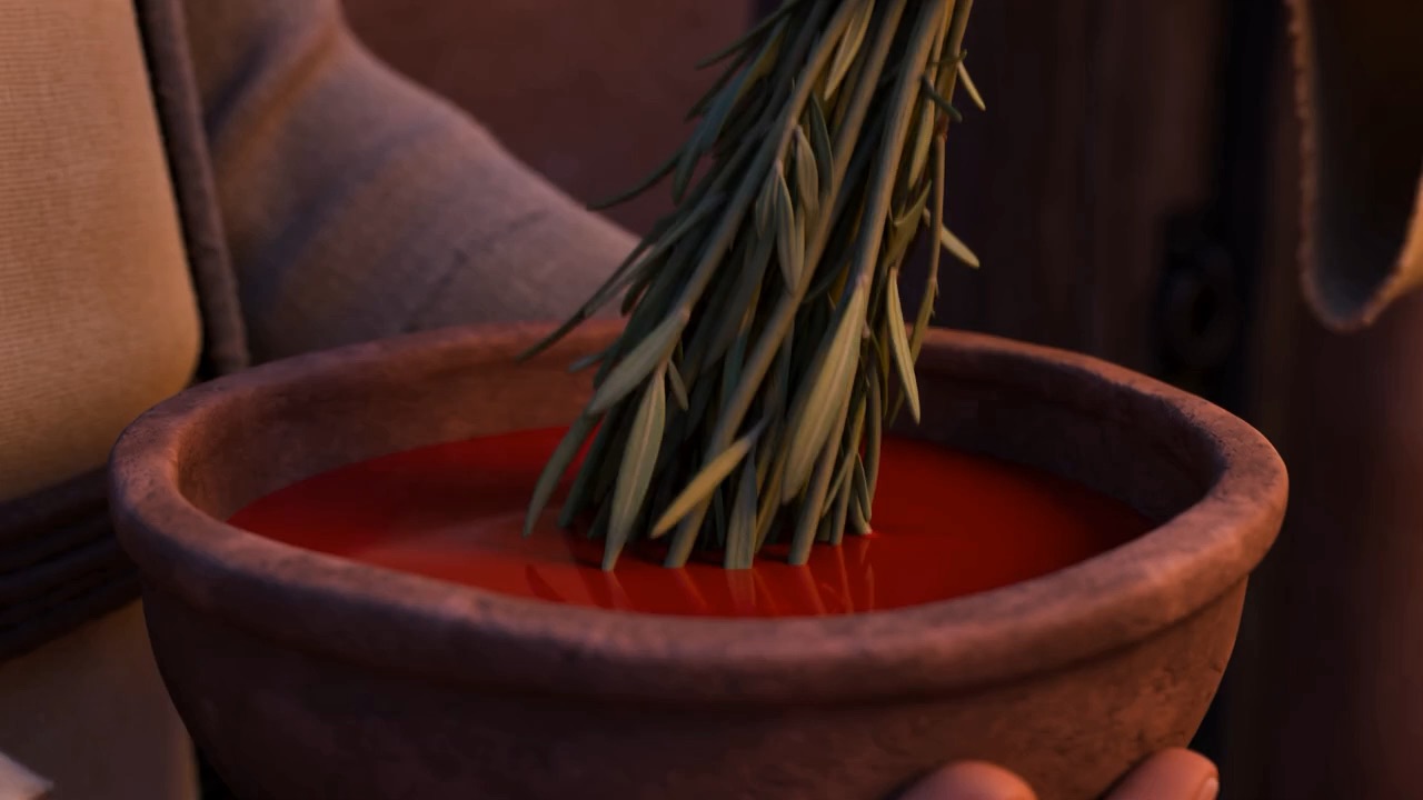 A bunch of hyssop is dipped in the basin