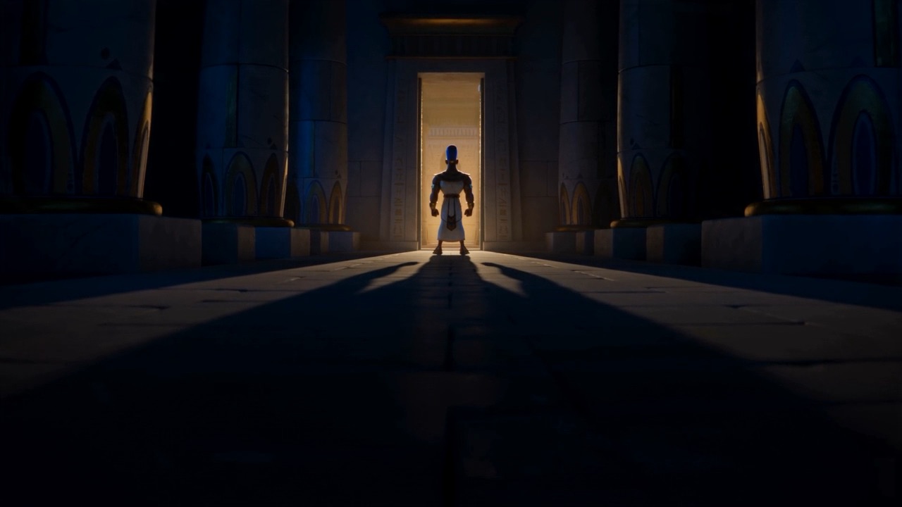 Pharaoh stands with his back to the light