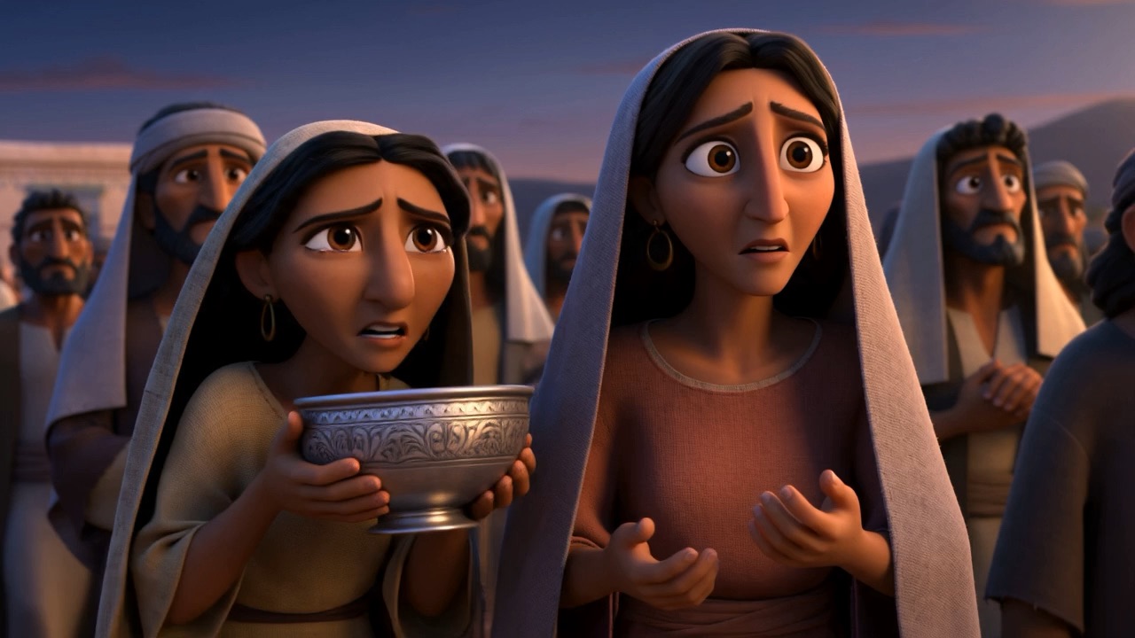 Egyptian women press silver bowls on the leaving Hebrews — GO, take it