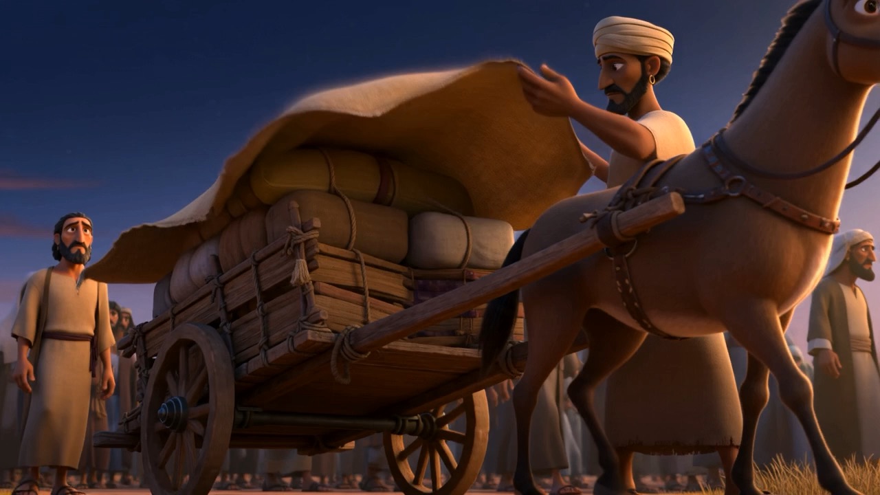 Bundles, children, borrowed treasure on shoulders