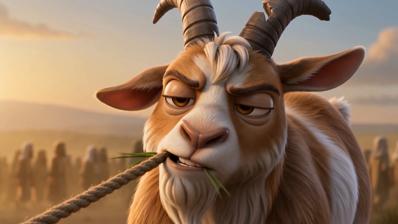 A stubborn goat sits down in the road — the flocks are coming too
