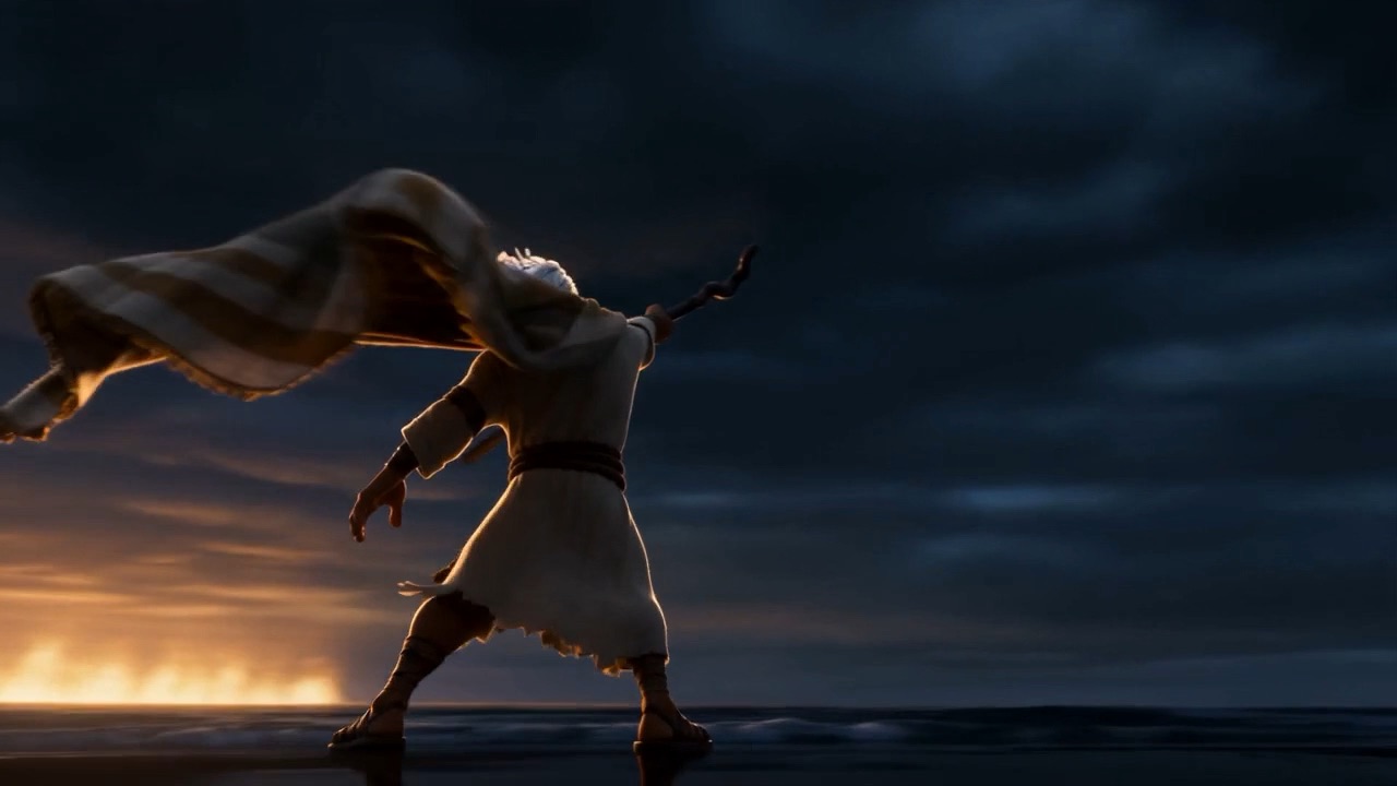 Moses stretches out his hand over the sea