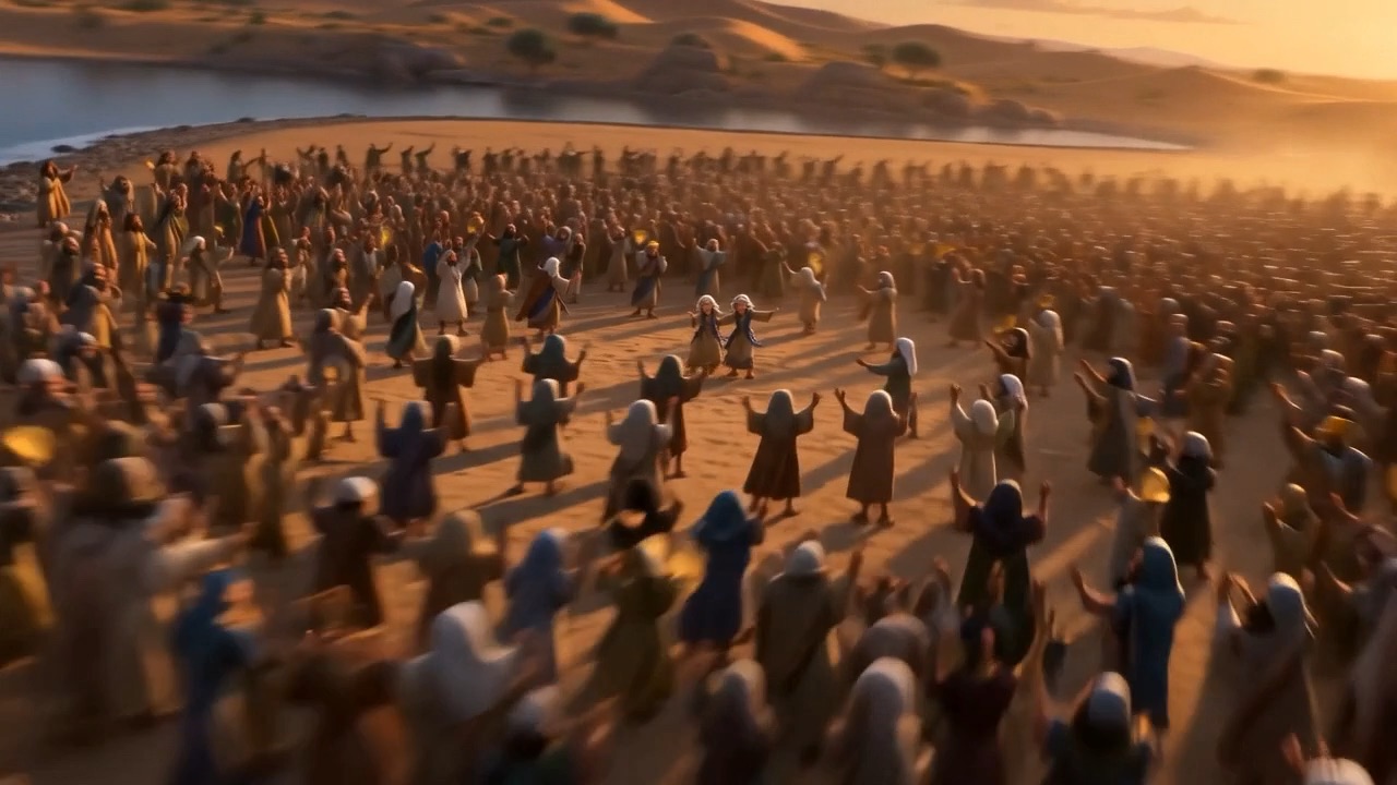 The dance spreads down the far shore