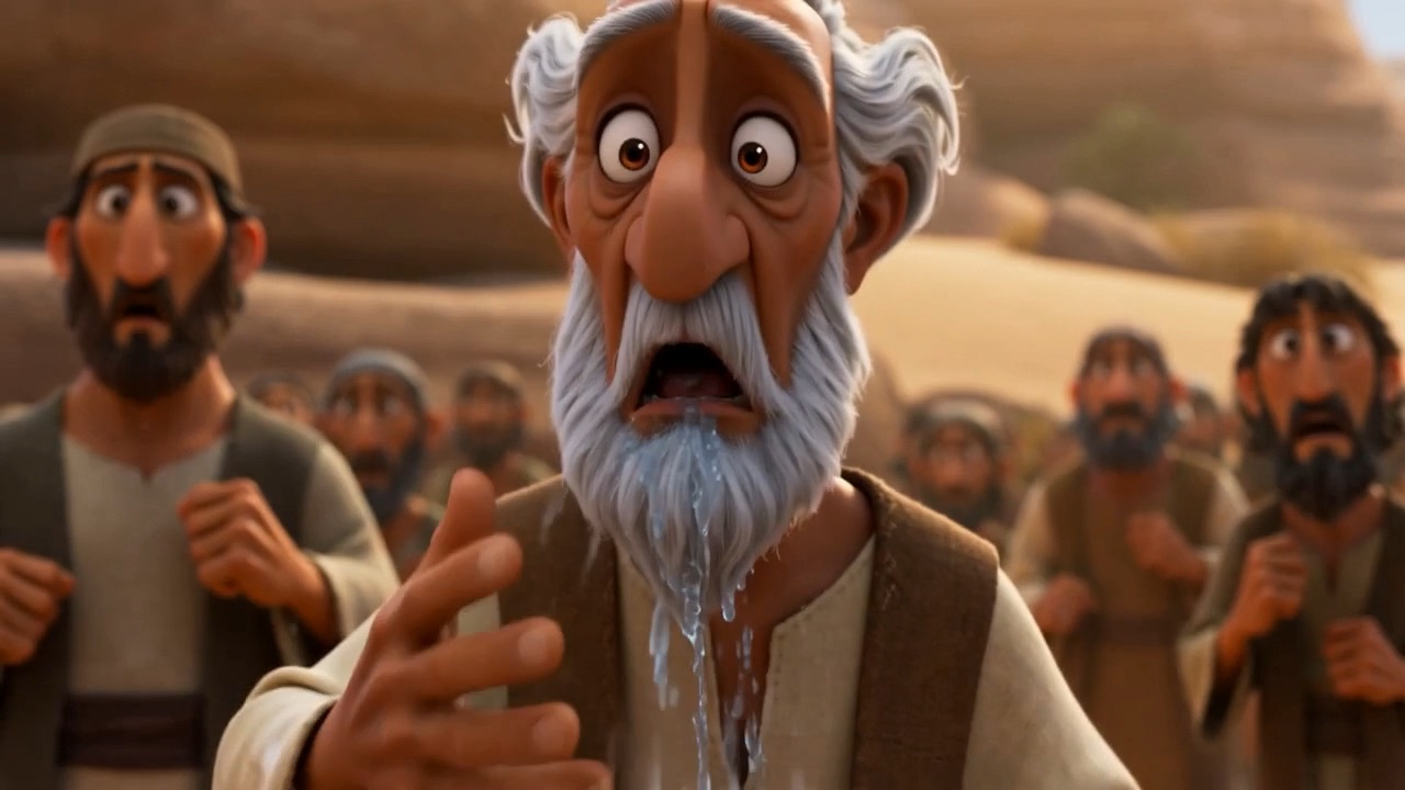 Moses tastes the water and recoils — it is bitter