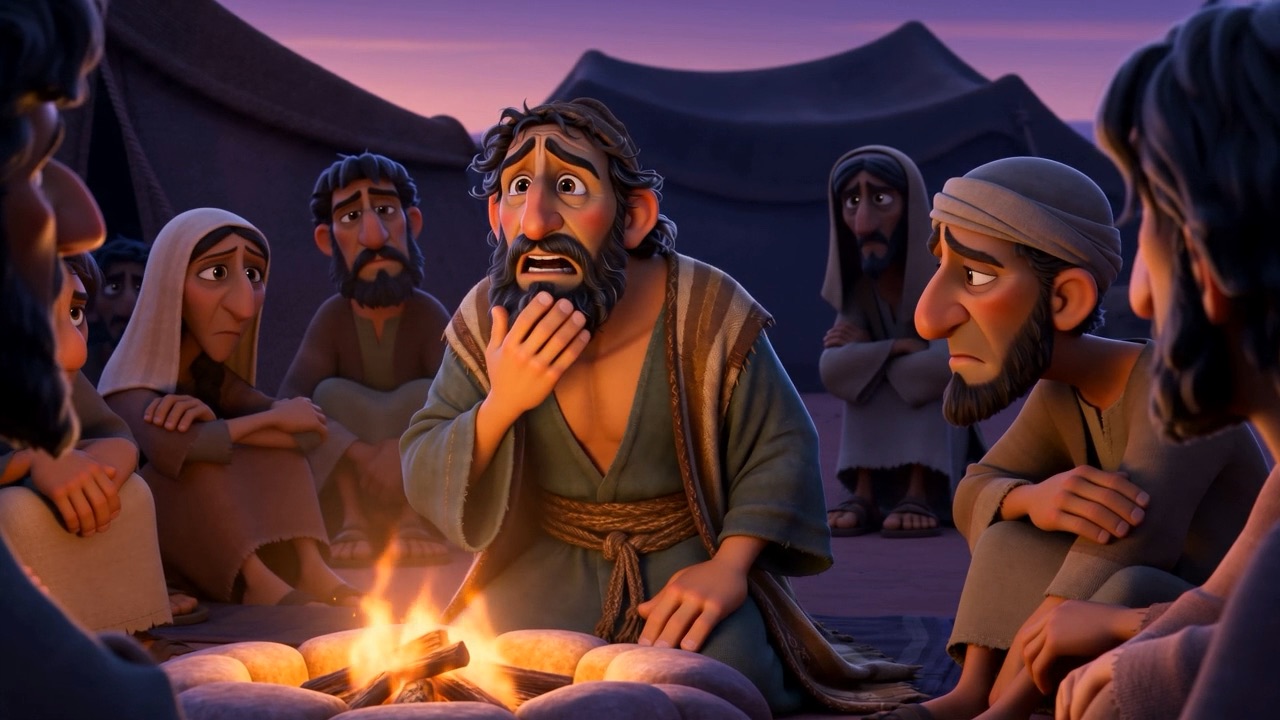 A family divides the last of the bread by the fire