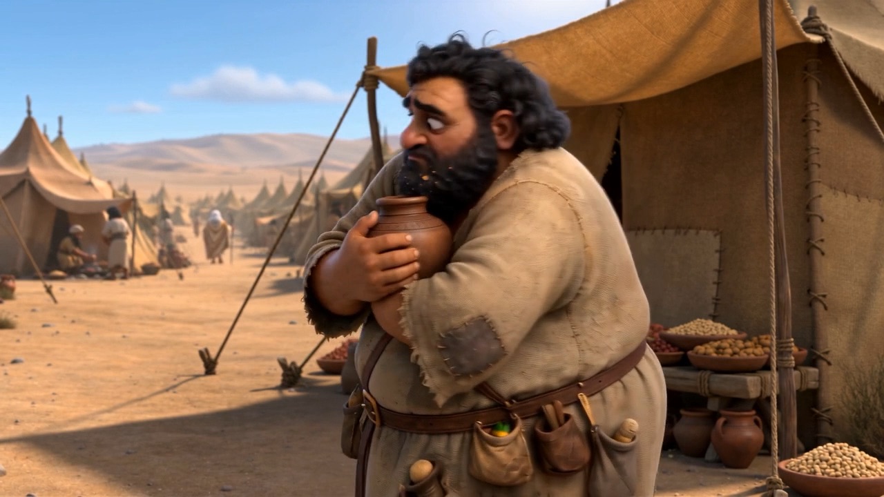 He finds nothing at all, and slinks back to his tent