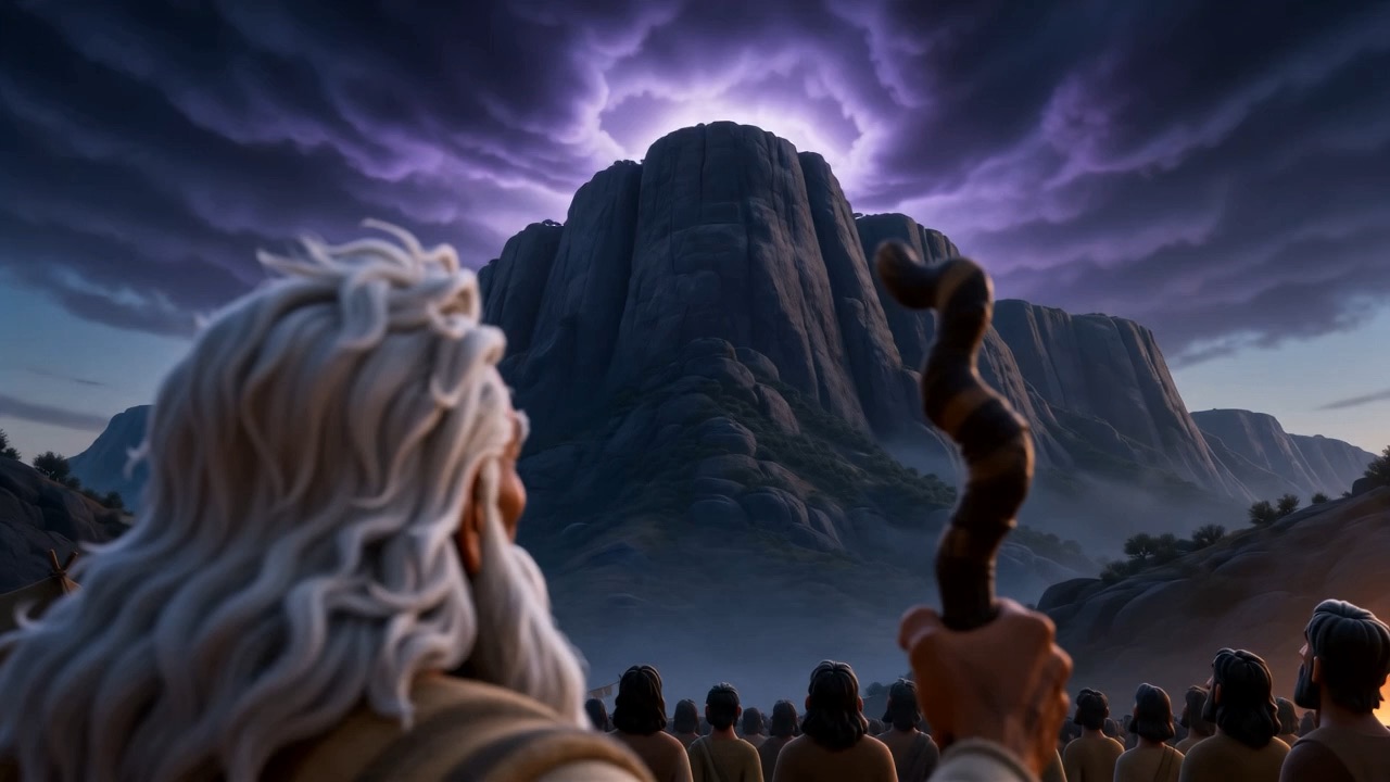 Purple lightning crawls across the peak