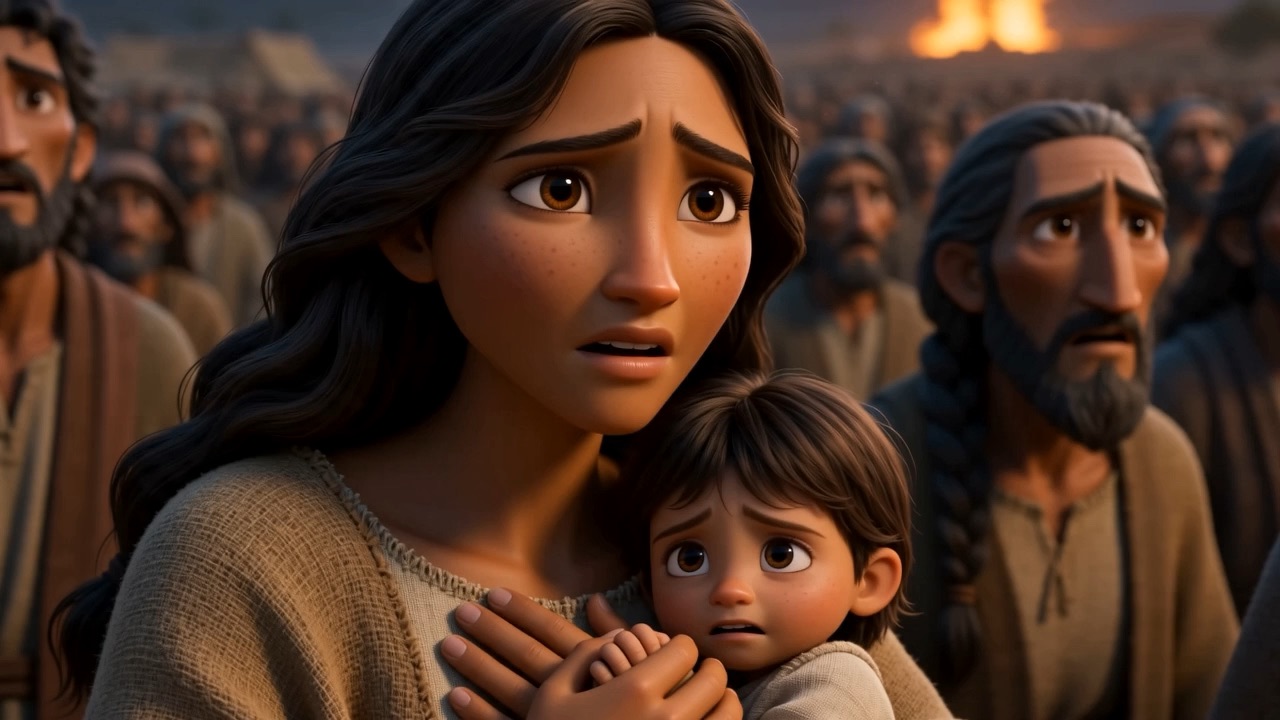 A mother holds her child against her
