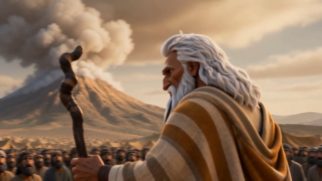 Moses turns toward the smoking mountain
