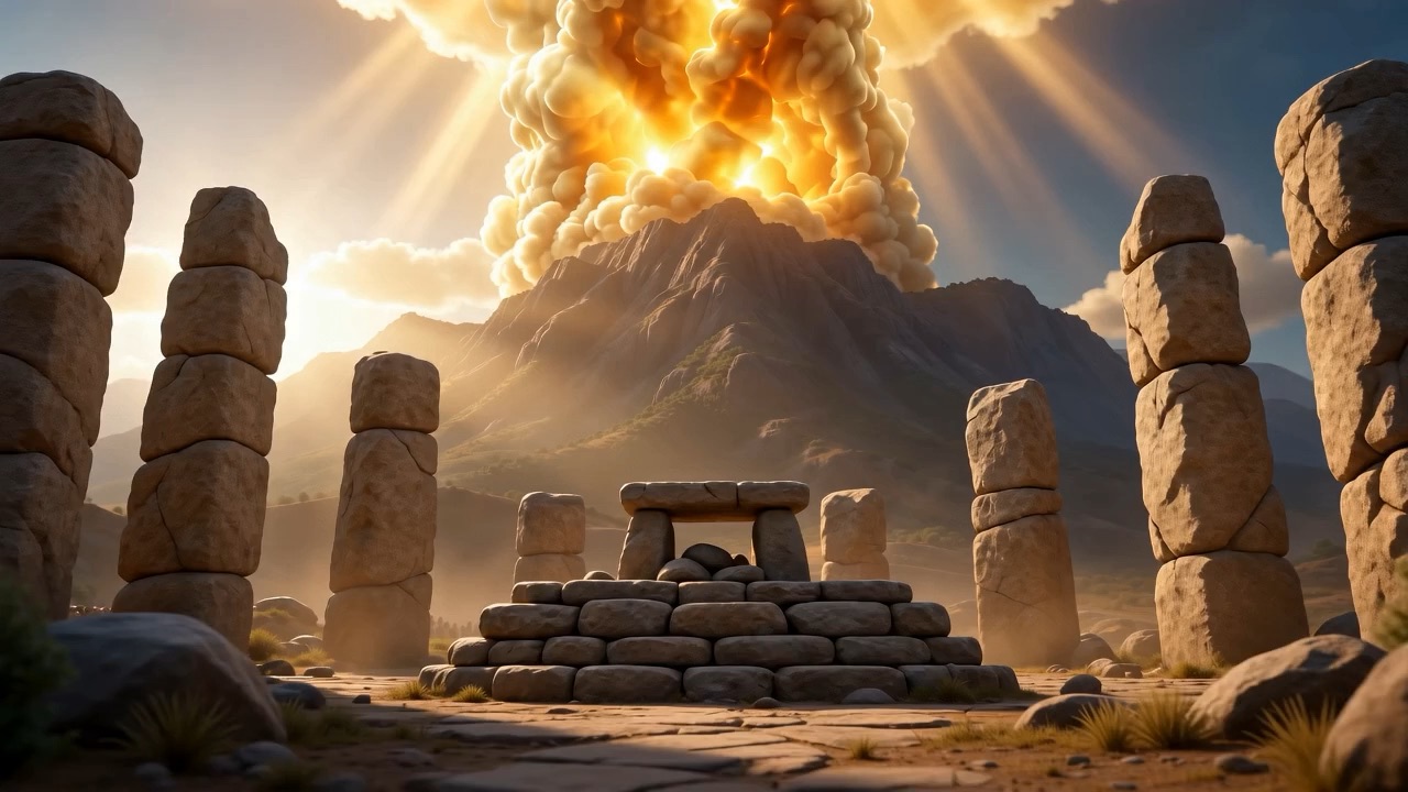 Twelve pillars raised at the mountain's foot