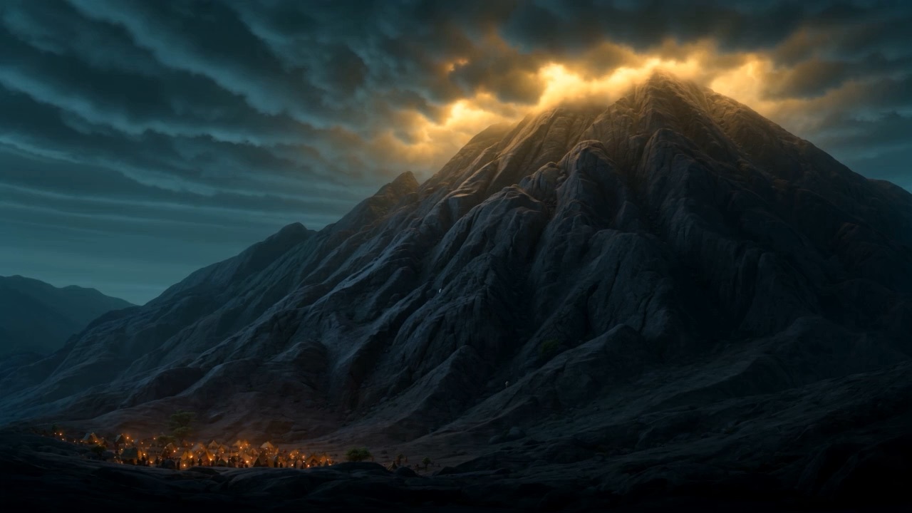 The dark mountain wearing a crown of light