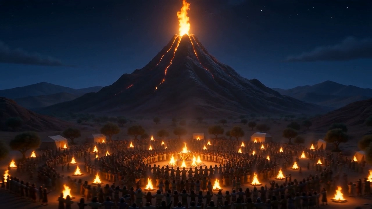 Above it all, the mountain still burns, unnoticed