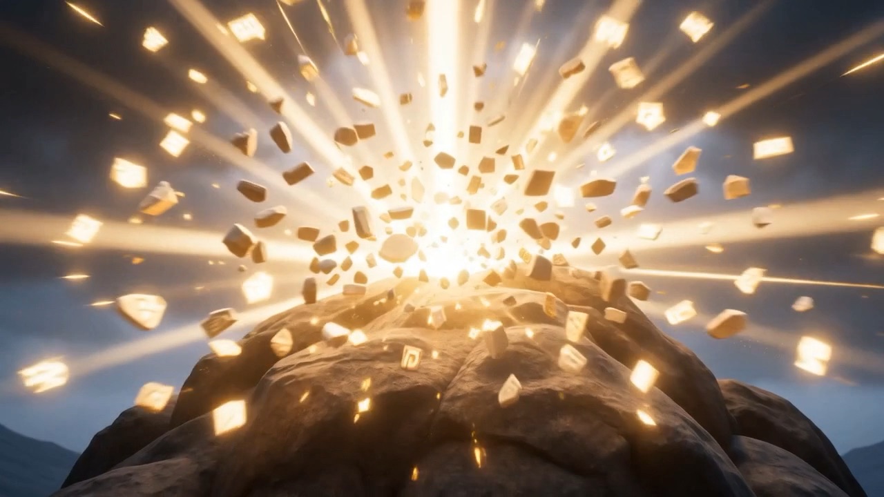 The tablets shatter into a burst of light and fragments