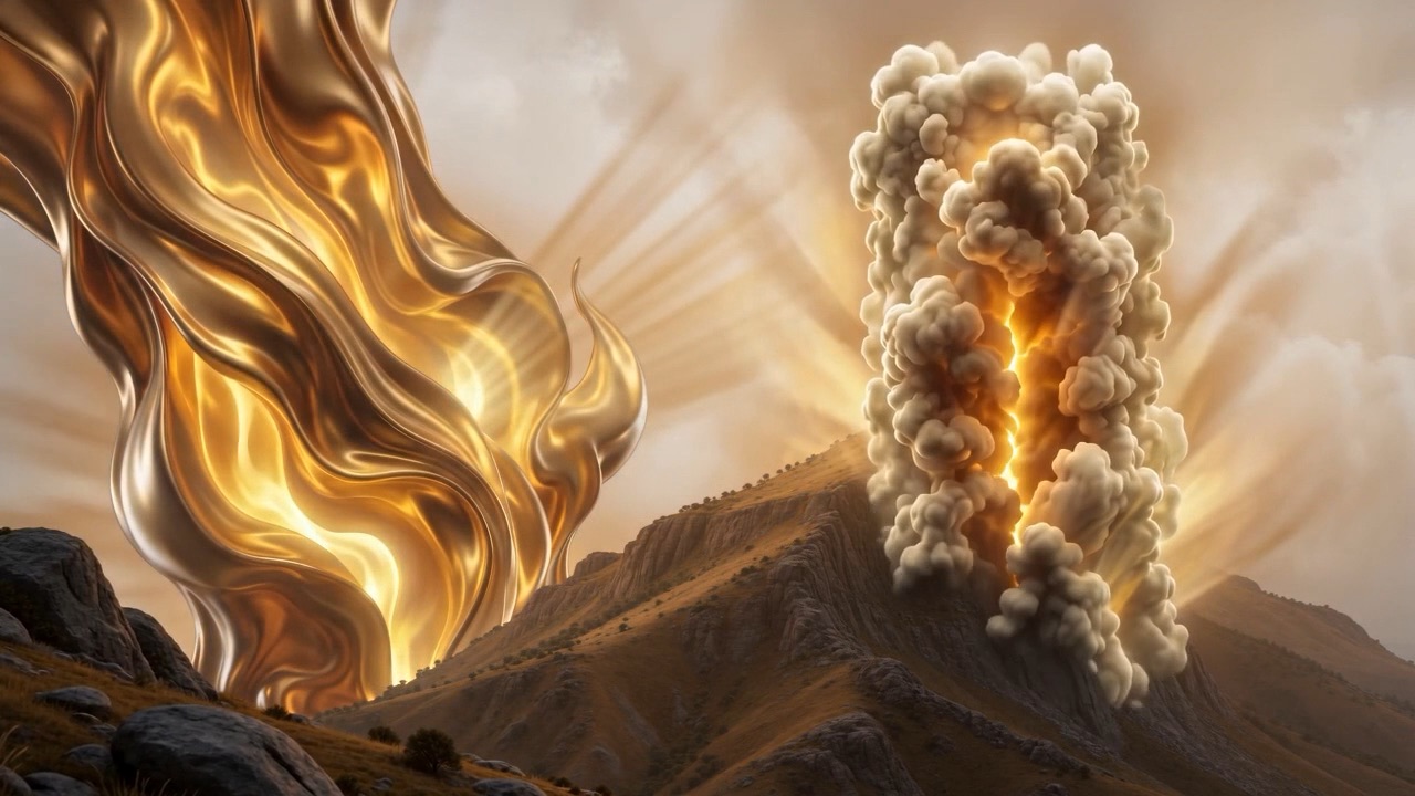 Gold light and cloud pour over the mountain