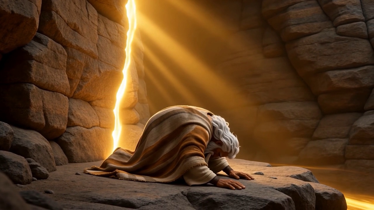 Moses goes down on his face on the rock