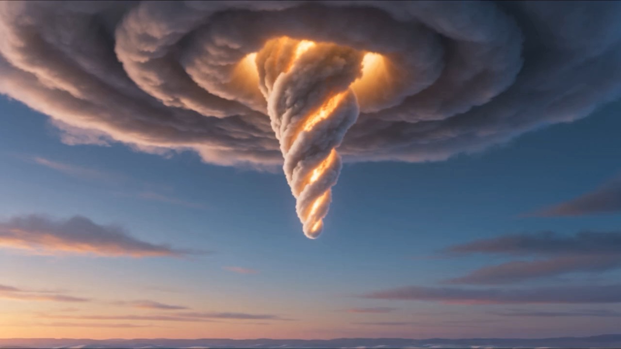 A column of cloud descends over the desert
