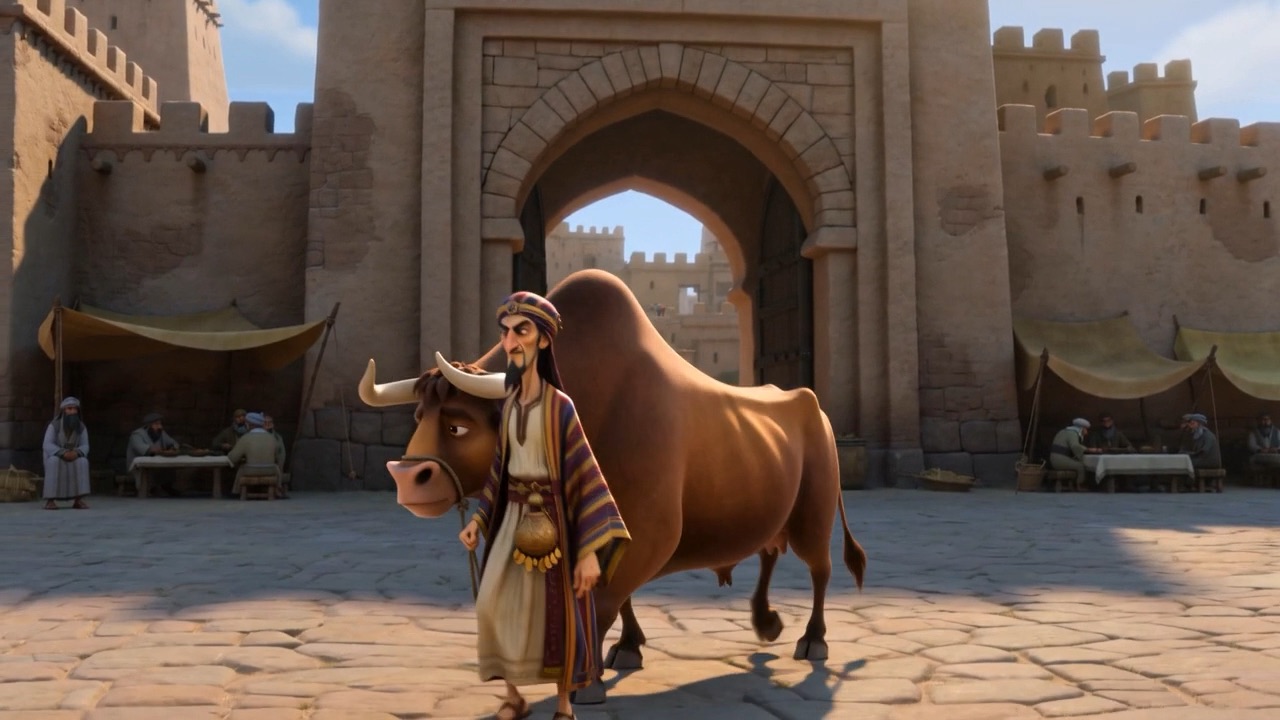 A crowd at a city gate, a dispute in progress