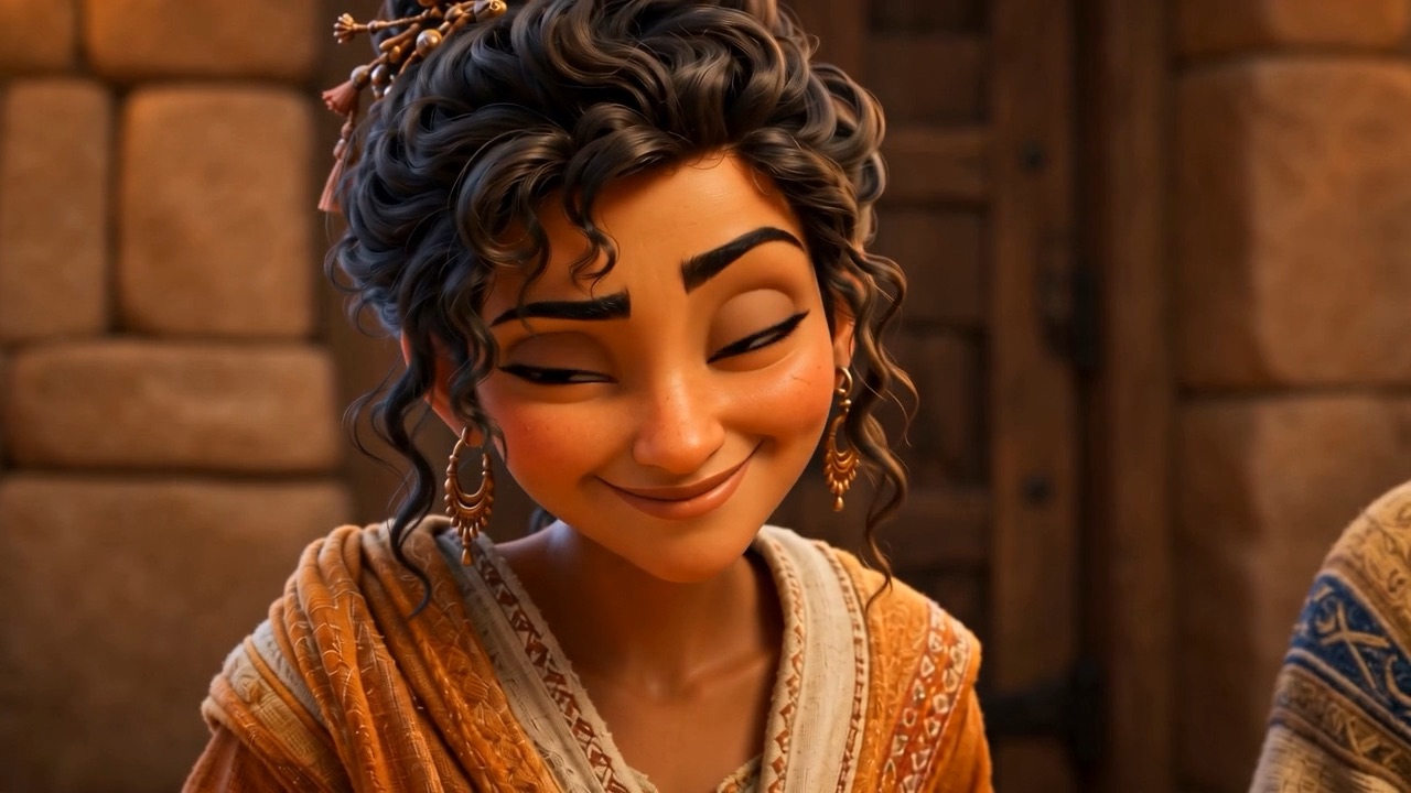 A daughter laughing with her eyes shut