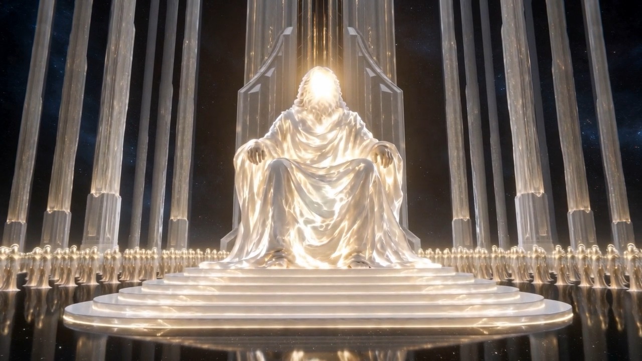 The whole assembly, reflected in a mirror floor