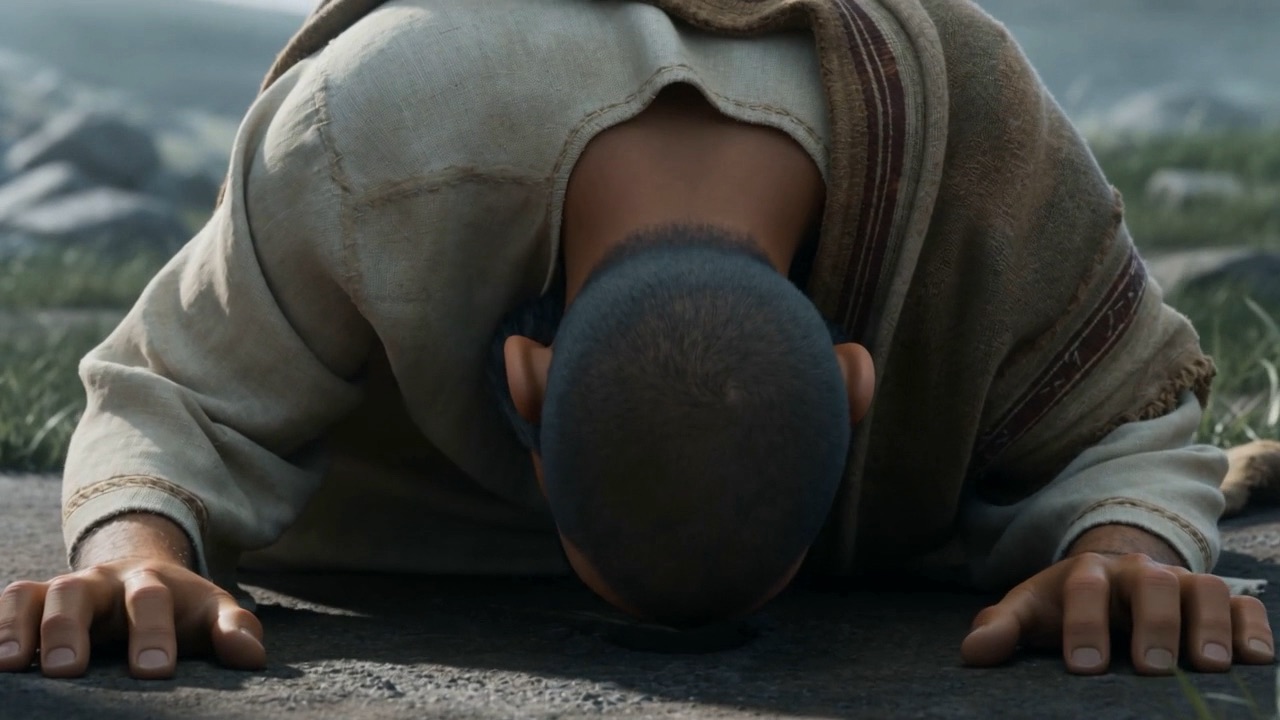 He goes down flat on the ground