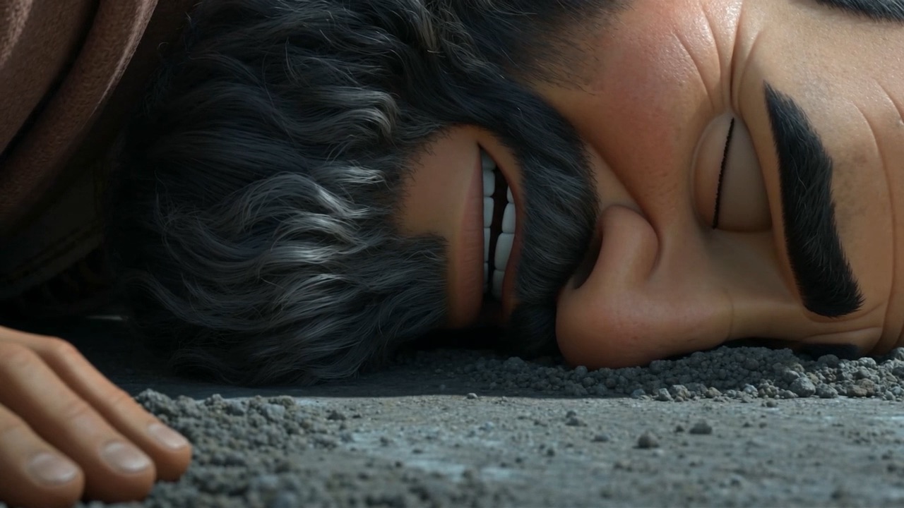 His face against the dirt
