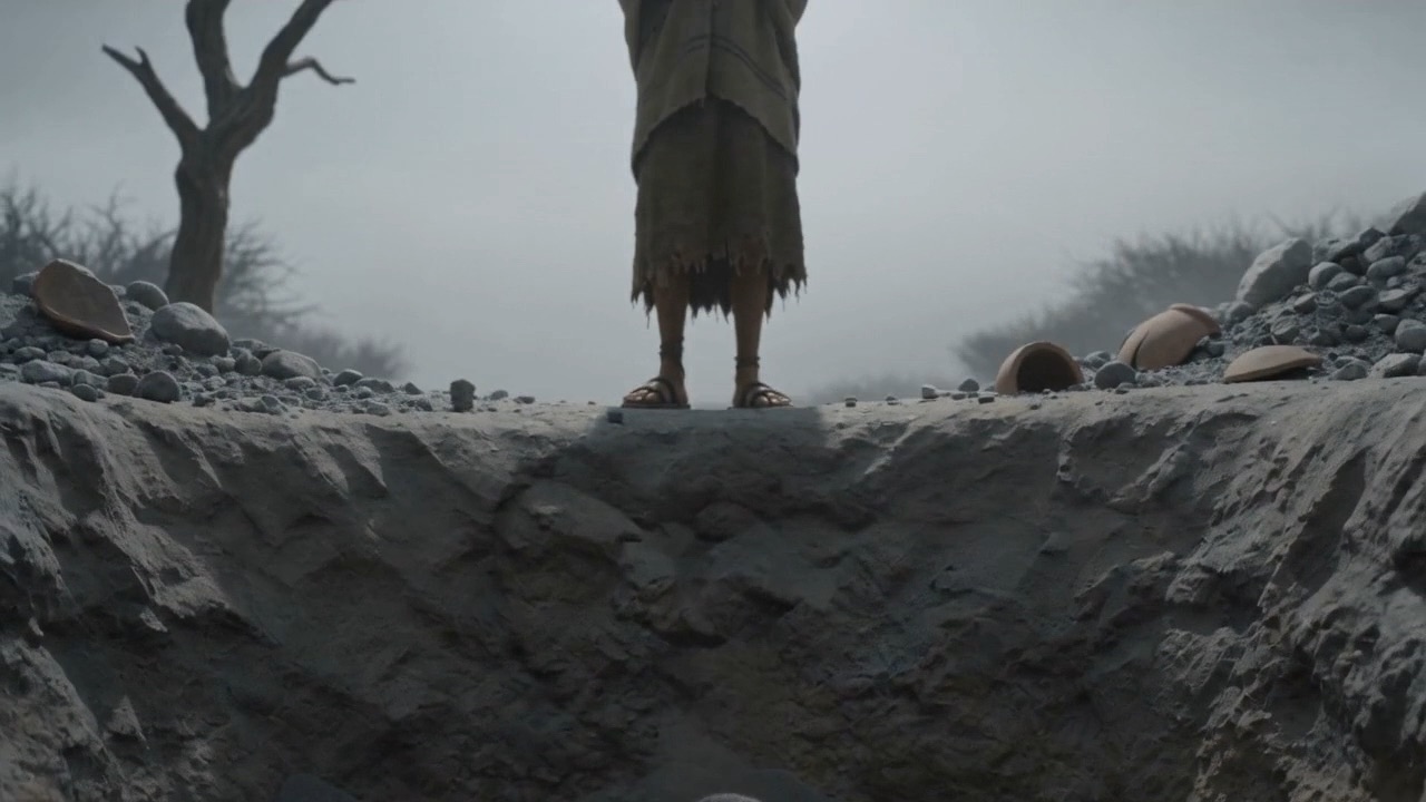 One figure alone in an enormous grey bowl