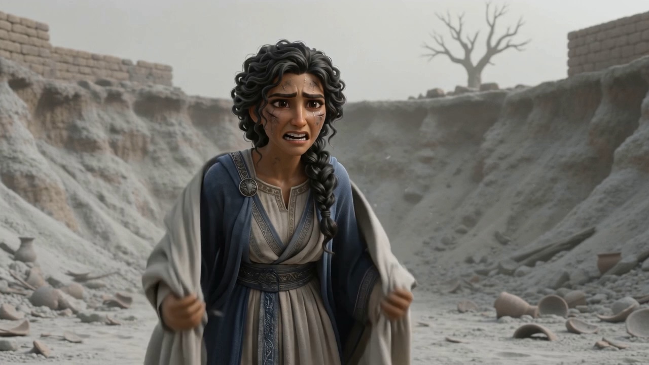 His wife comes across the ash, and stops
