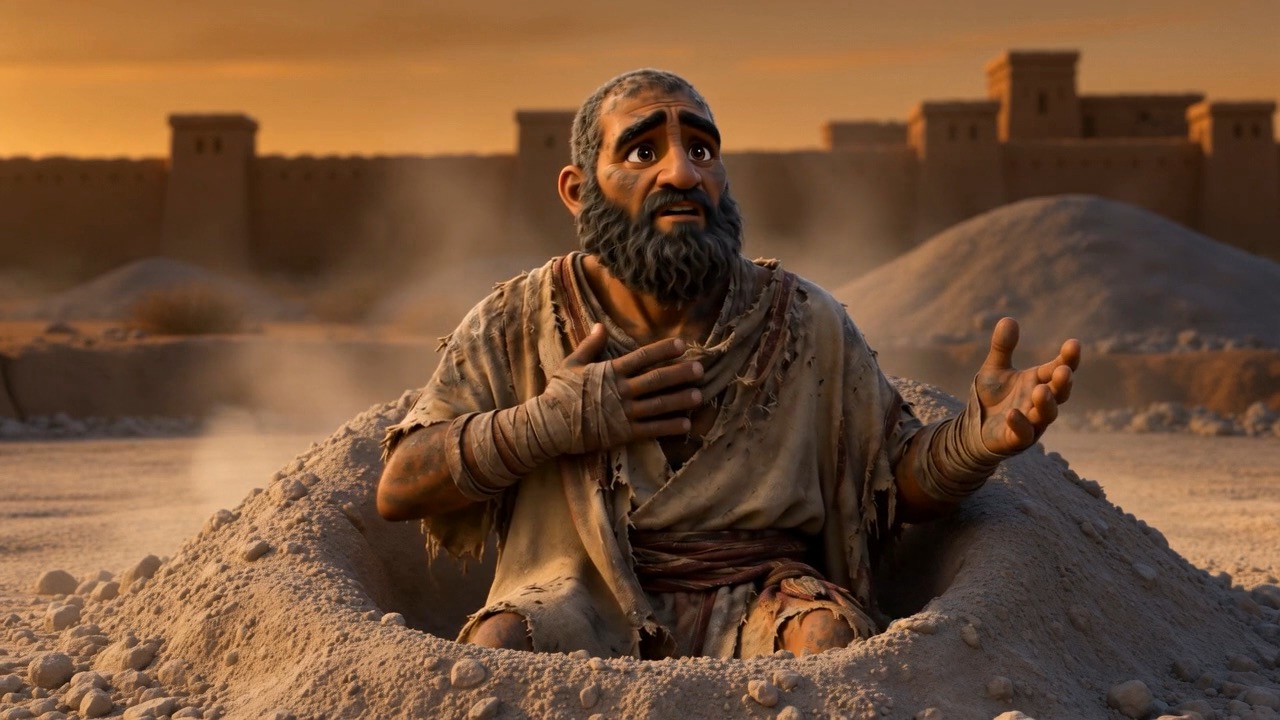 He half-rises, hand on his chest