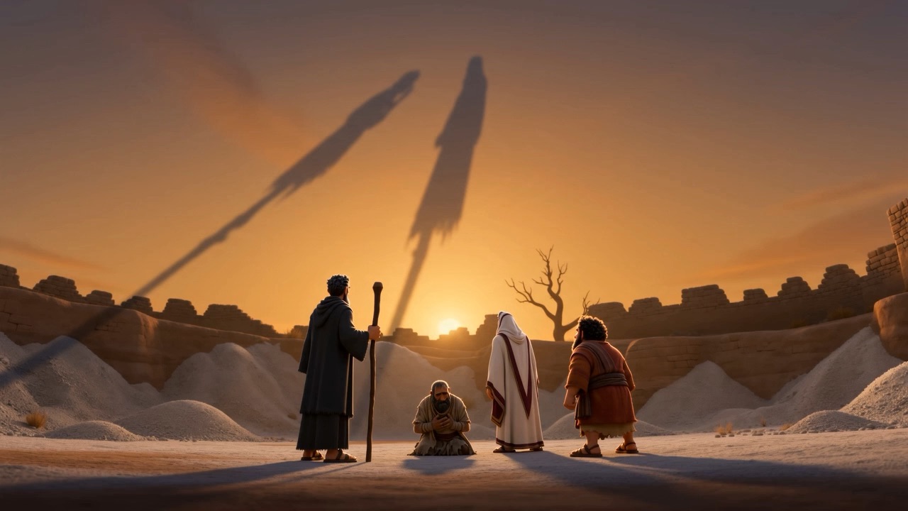 Silhouettes against a low orange sun