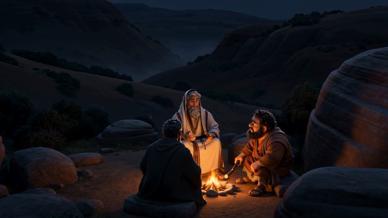 The fire, and three heads bent together