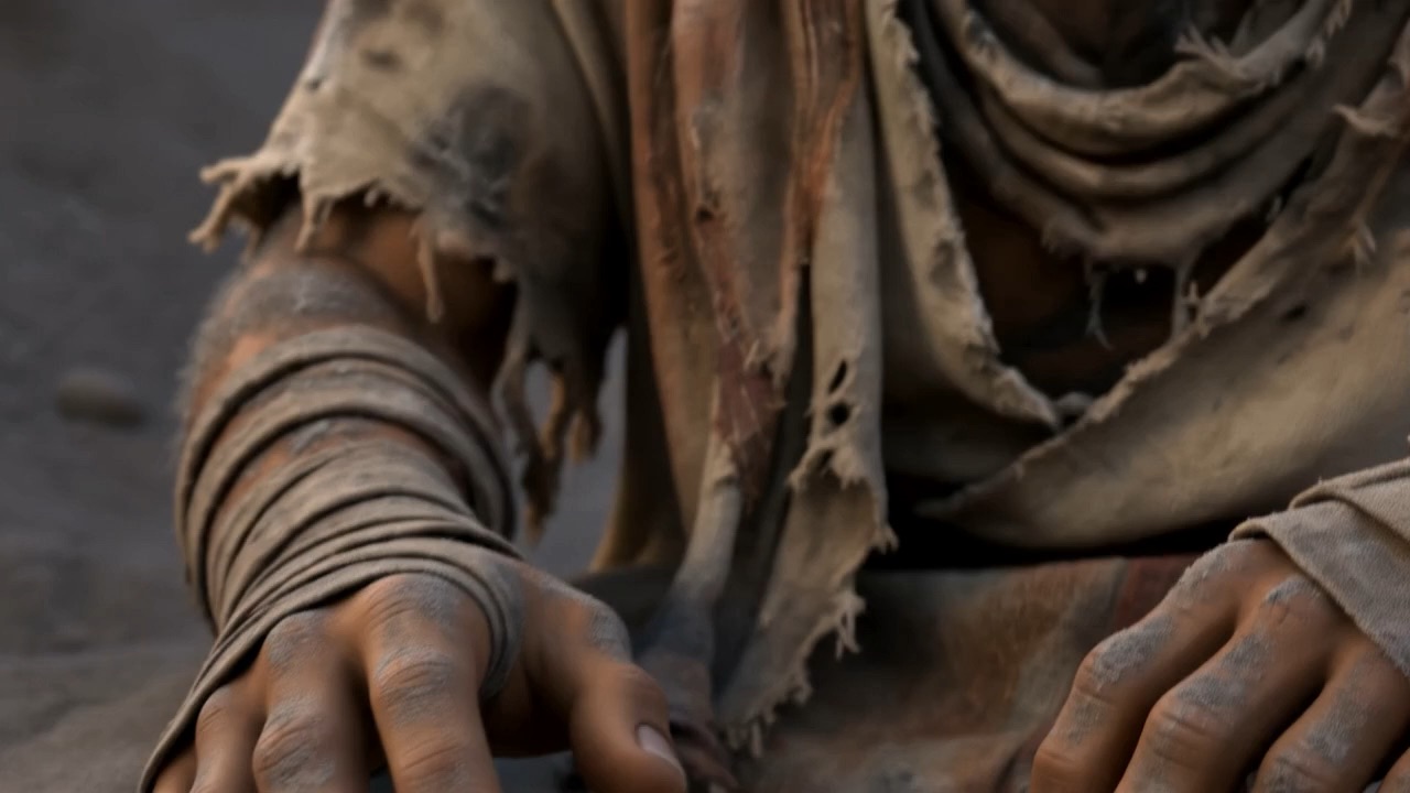 He opens a hand full of grey dust