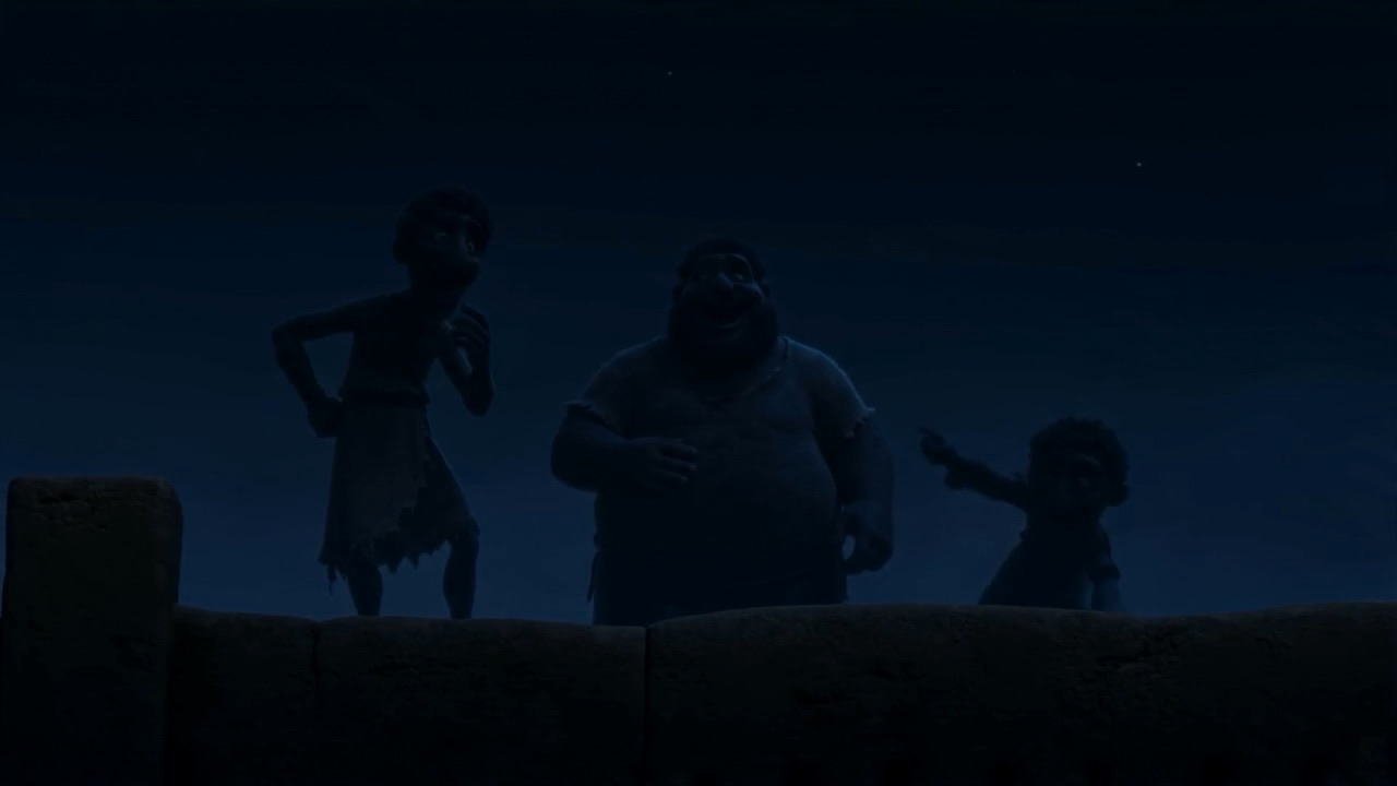 Children on the ridge above, mocking him