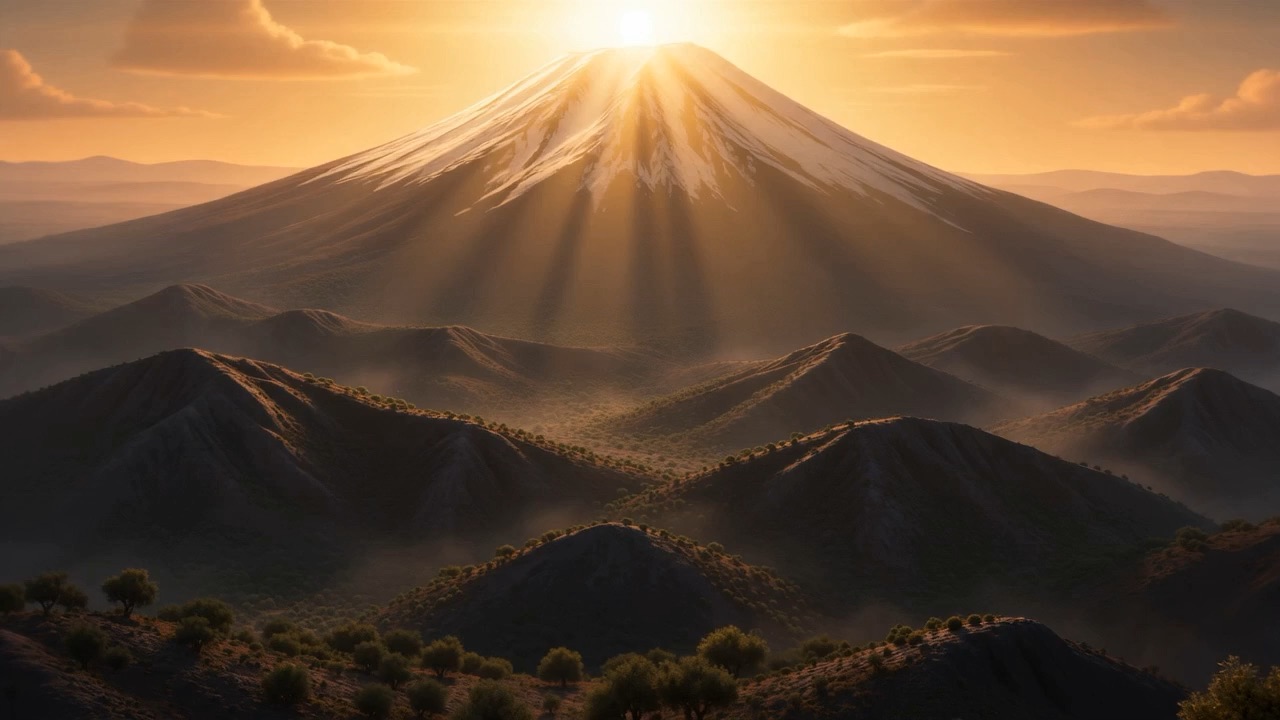 The sun coming up over a mountain